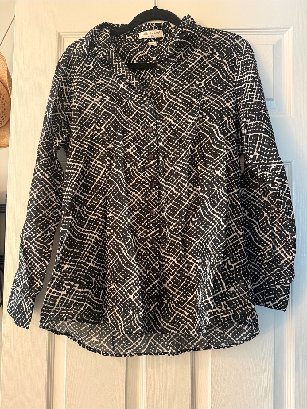 Coldwater Creek Black & White Abstract Grid Button-Front Shirt